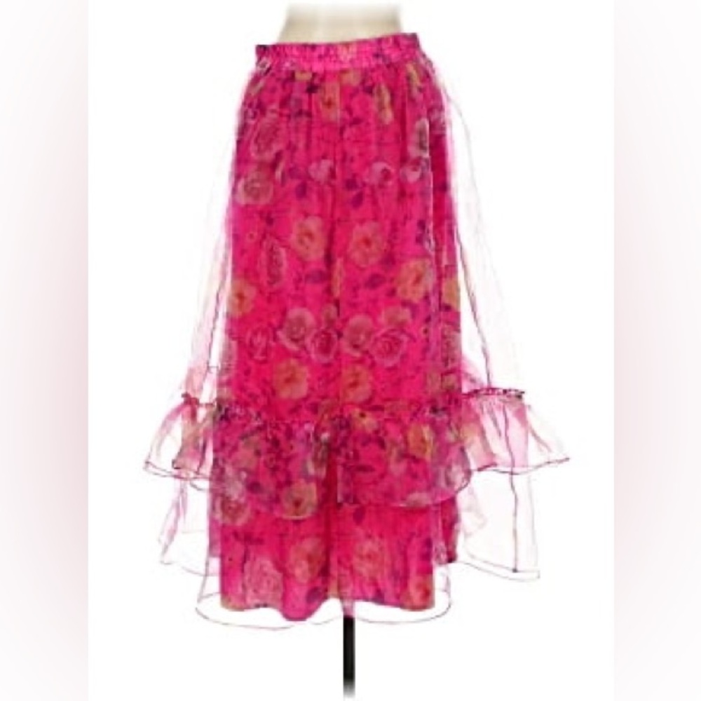 Floral Pink Ruffle Maxi Skirt